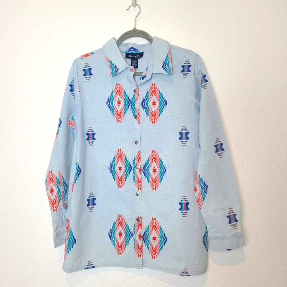 Vintage Denim & Co Southwestern Chambray Button Down Shirt